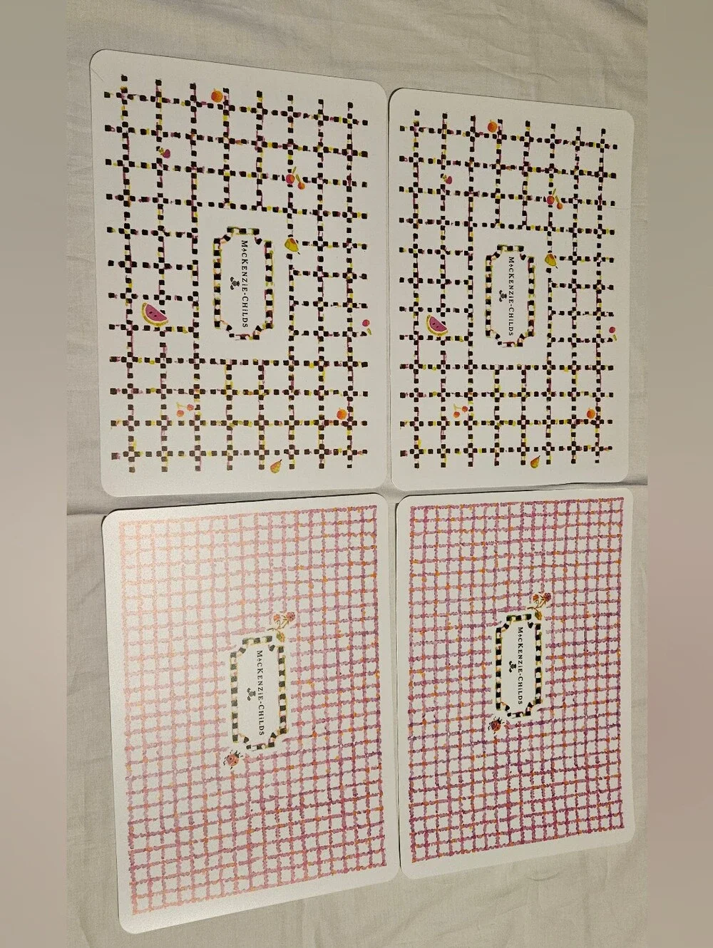 MacKenzie Childs Toddlers kids Placemats Pink With Courtly Check Set sheep goose